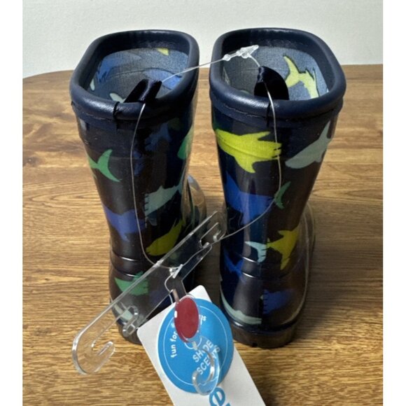 Carter's Boy's Rocky Rain Boot Navy Shark Printed Size 5 Toddler - Picture 5 of 9